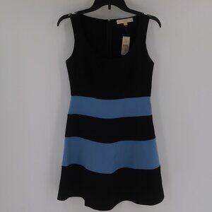 LOFT Women's Black Blue Fit Flare Style Color Block Dress Size 2P NWT